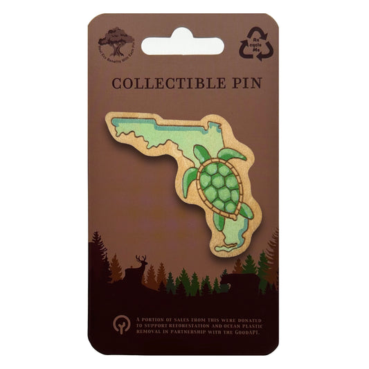 Green Turtle and Florida State Outline - Wooden Pin & Magnet
