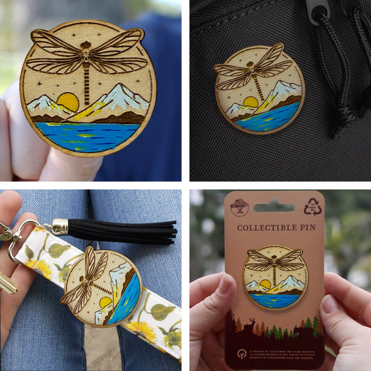 Dragonfly at Mountain Lake - Wooden Pin & Magnet