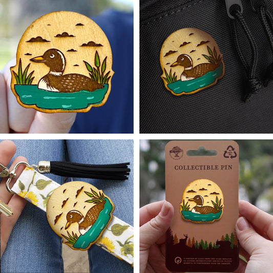 Duck on Water - Wooden Pin & Magnet