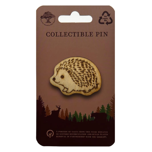 Hedgehog - Wooden Lapel Pin & Magnet