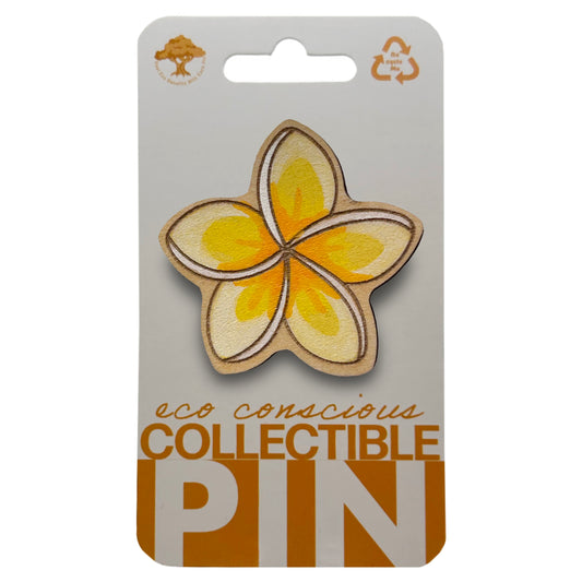 Hawaiian Plumeria (Frangipani) Flower - Pua Melia - Wooden Pin & Magnet