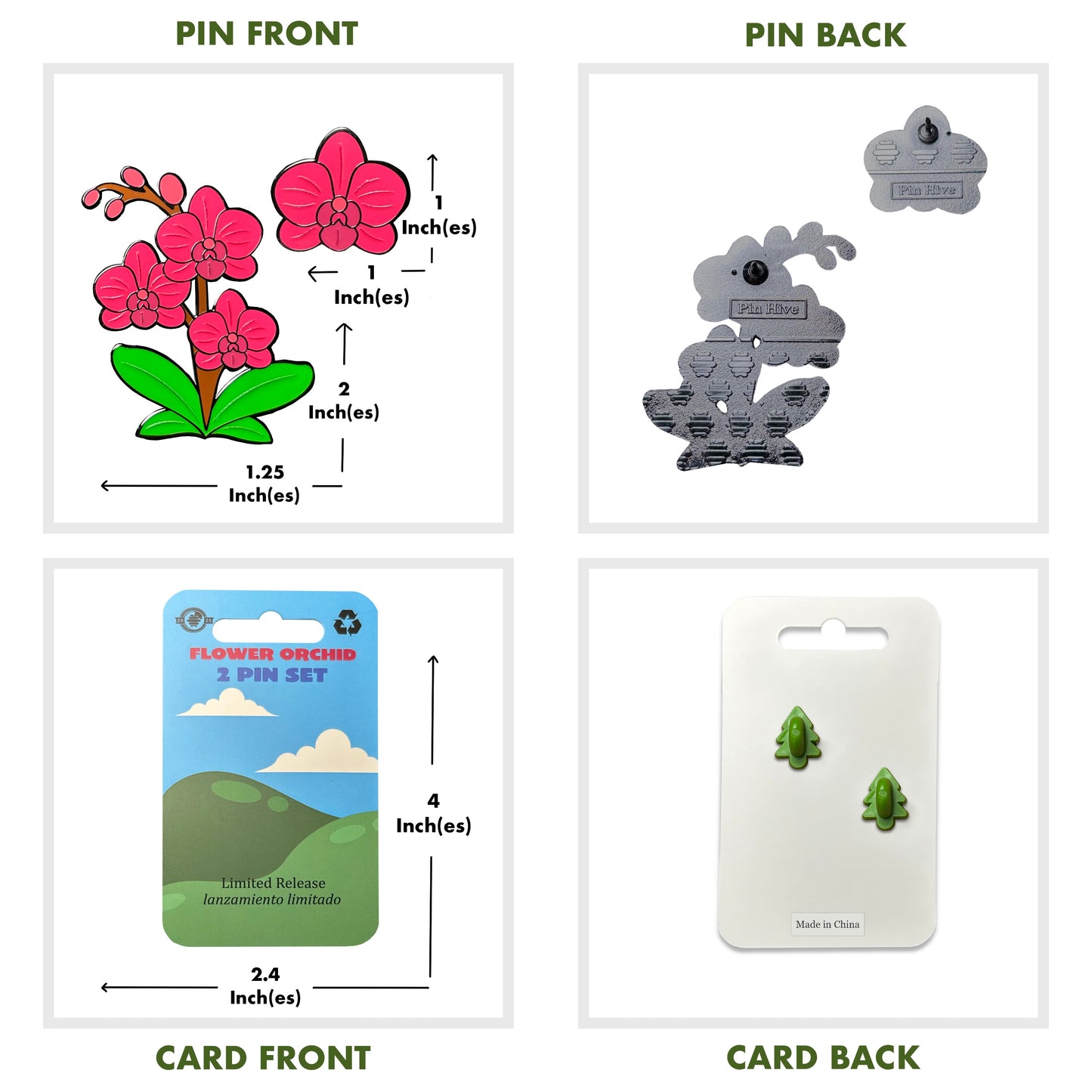 Pink Flower Orchids - 2 Lapel Pin Set With Magnets