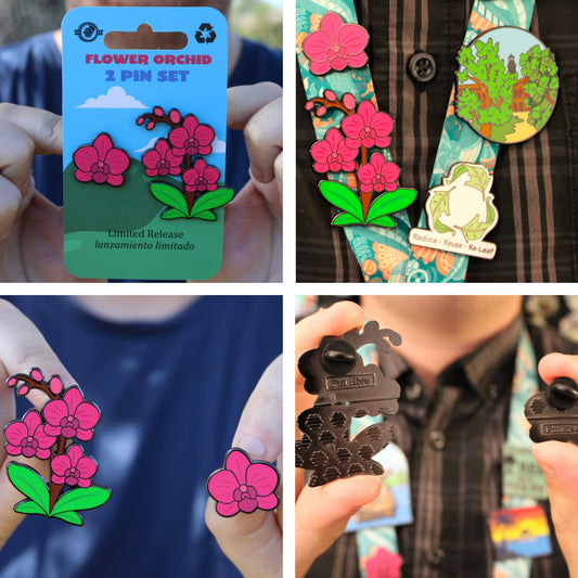 Pink Flower Orchids - 2 Pin Set With Magnets