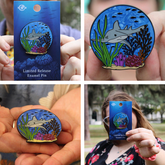 Bull Shark Pin With Magnet - Swimming in Coral Reef
