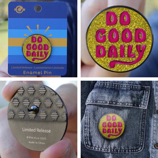 Do Good Daily Glitter Pin - Sunshine Yellow With Magnet