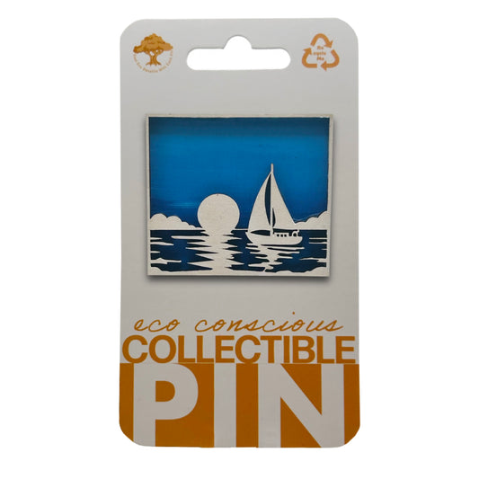 Sailboat on Ocean - Wooden Pin & Magnet
