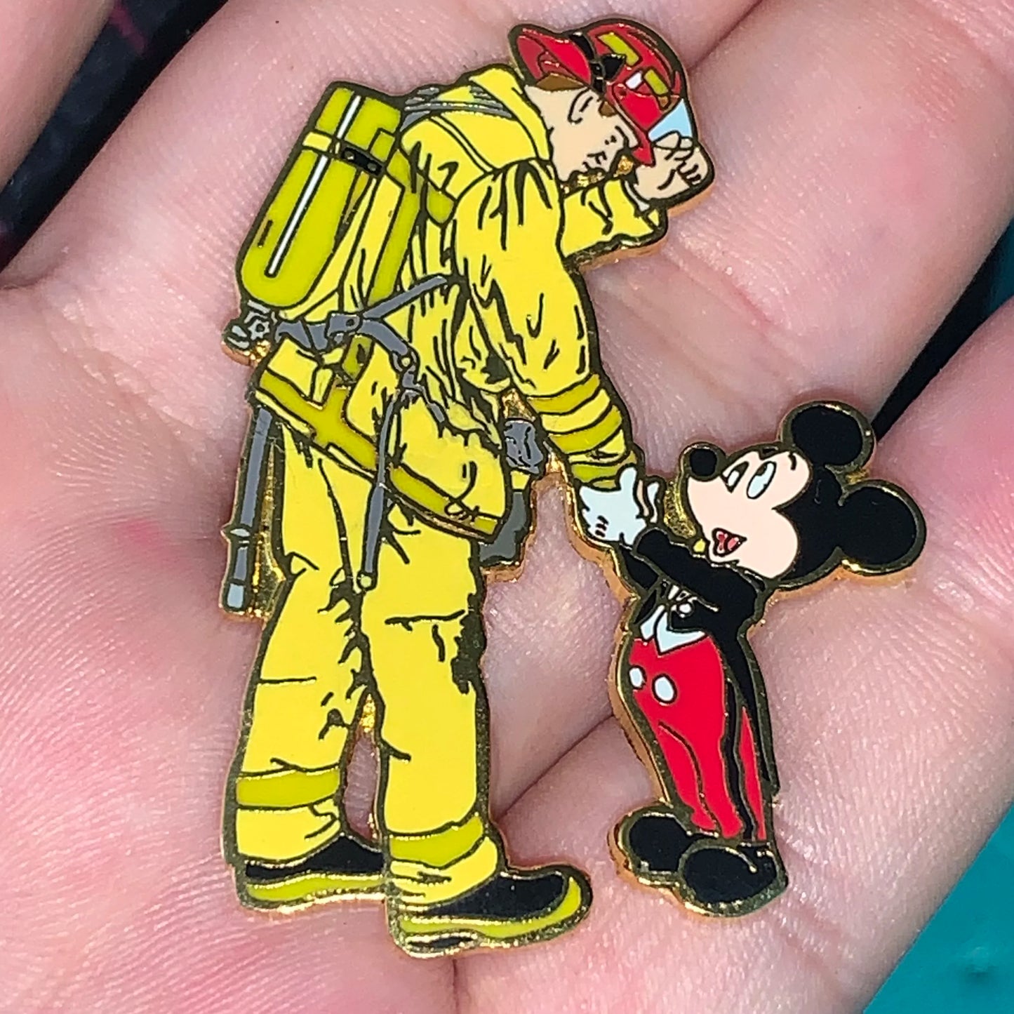 Mickey & Fireman Handshake Pin