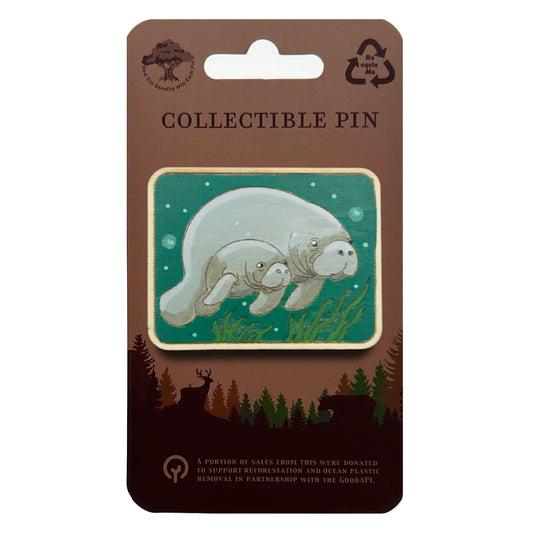 Manatee Mother and Calf - Wooden Lapel Pin & Magnet