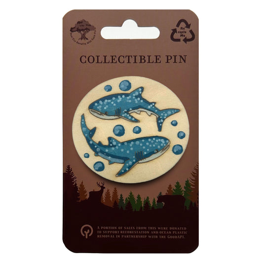 Whale Shark Duo - Wooden Lapel Pin & Magnet