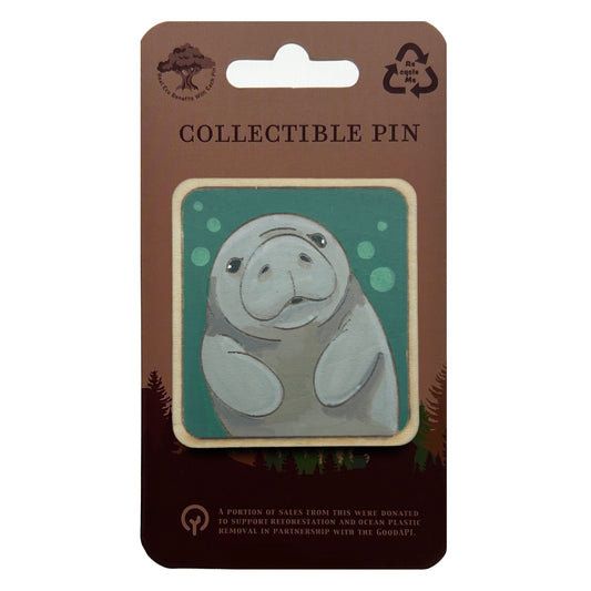 Manatee Portrait - Wooden Lapel Pin & Magnet