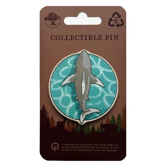 Whitetip Reef Shark - Wooden Lapel Pin & Magnet