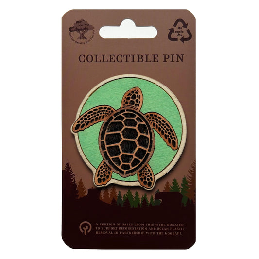 Green Turtle Circle - Wooden Lapel Pin & Magnet