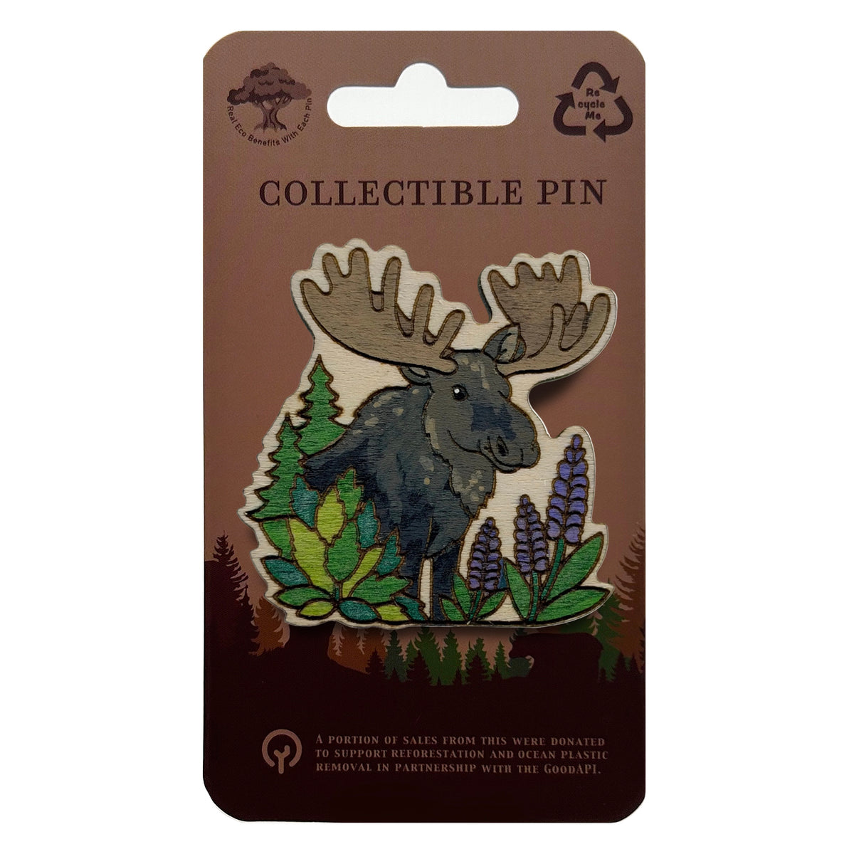 Moose - Acadia NP - Wooden Lapel Pin & Magnet