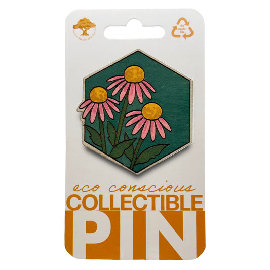 Purple Coneflower - Wooden Lapel Pin & Magnet