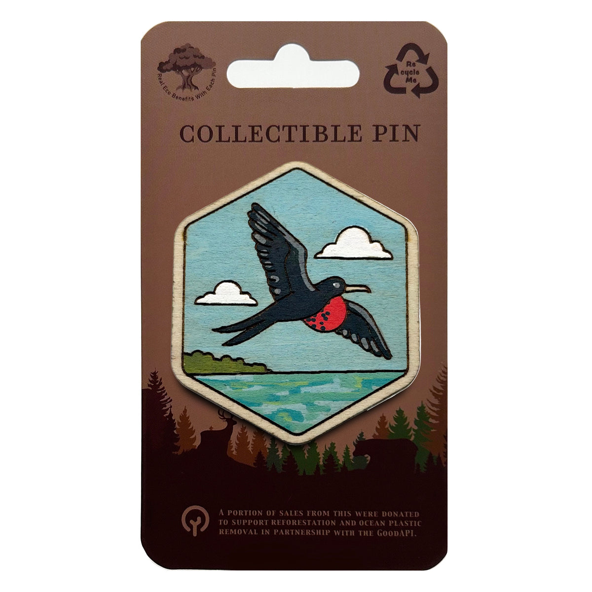 Frigate Bird Flying - Wooden Lapel Pin & Magnet