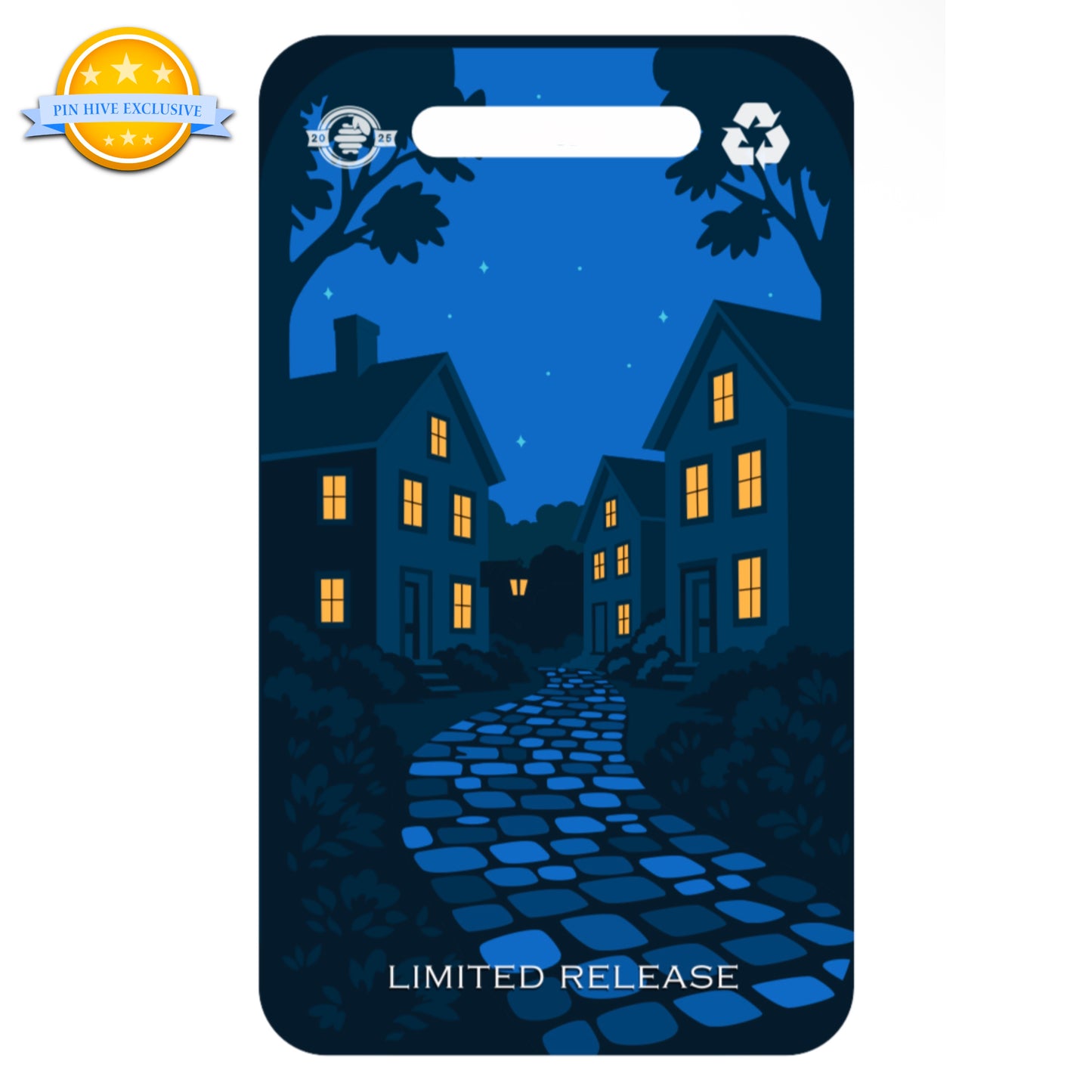 Card with a night scene of houses and cobblestone path, featuring a limited release label.