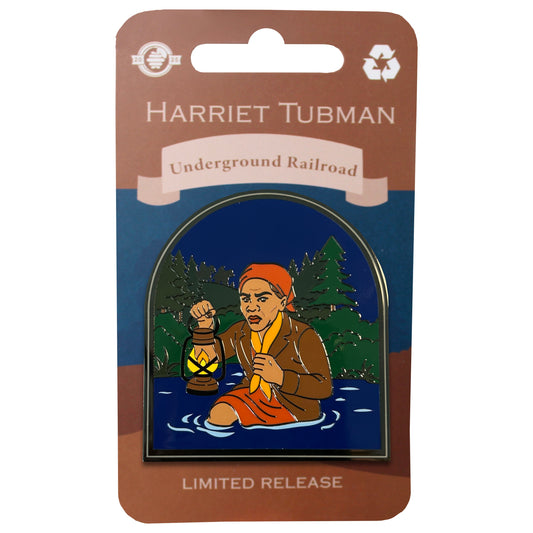 Harriet Tubman Underground Railroad enamel pin on backing card