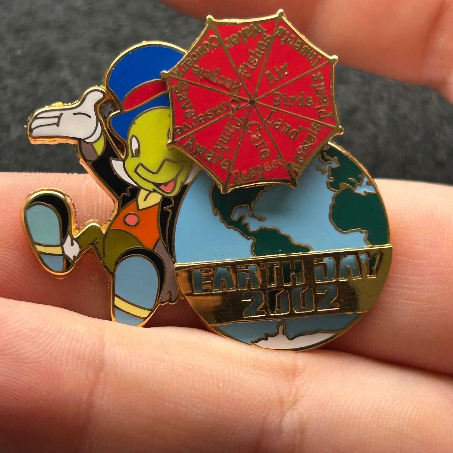 2002 - Jiminy Cricket - Pinocchio - Spinning Umbrella - LE 5,000 - Earth Day - Disney Pin