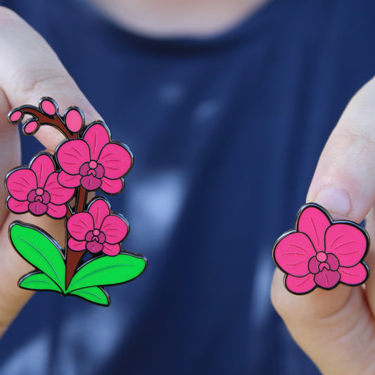Pink Flower Orchids - 2 Pin Set