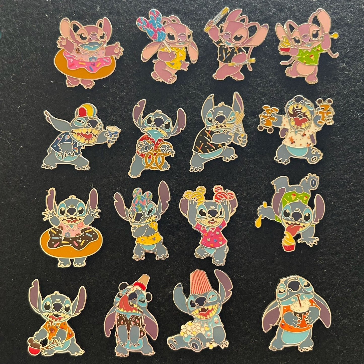 2024 - Full Set - Angel and Stitch - Snack Attack - Mystery Series - 16 Disney Pins