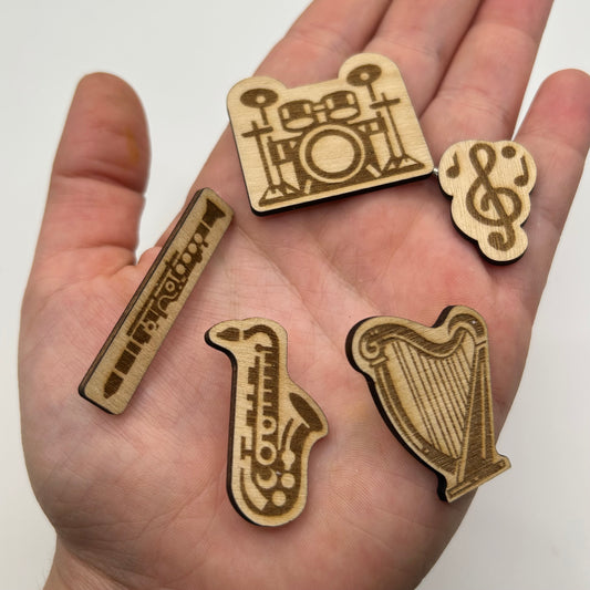 S1 - 2026 - Musical Instruments - Wooden Pin Set of 5 - With Magnets