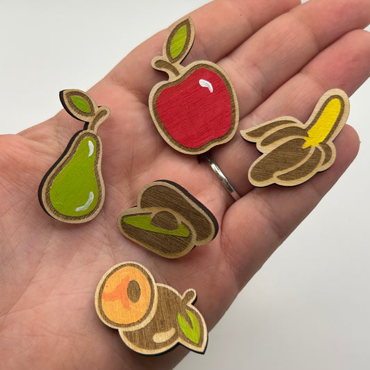 S2 - 2026 - Classic Fruits - Wooden Pin Set of 5 - With Magnets