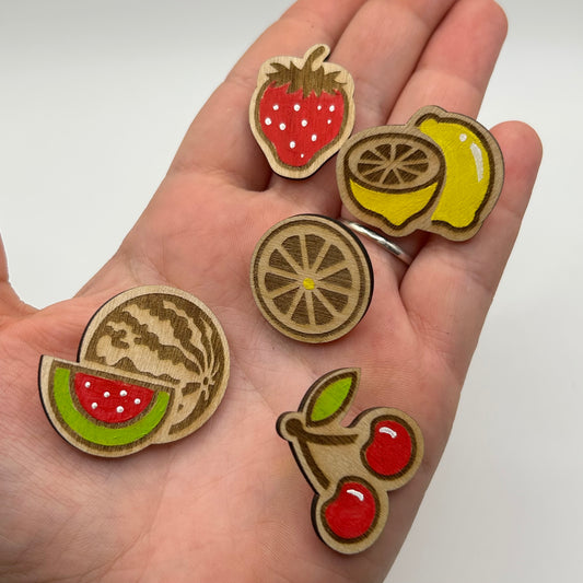 S1 - 2026 - Classic Fruits - Wooden Pin Set of 5 - With Magnets