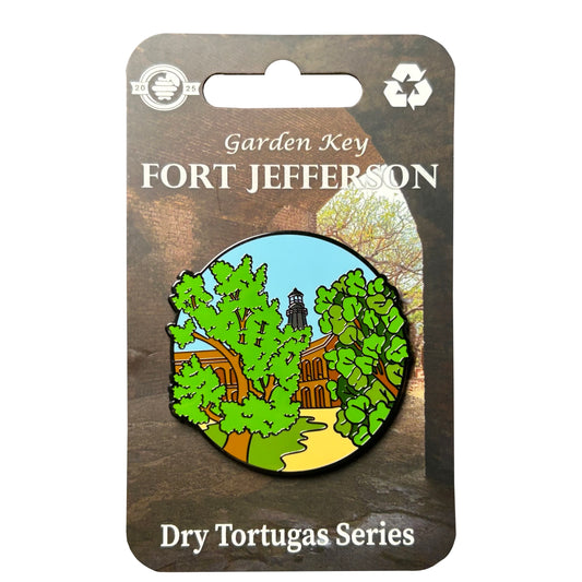 Dry Tortugas Fort Jefferson Garden Key limited release enamel pin on archway backing card