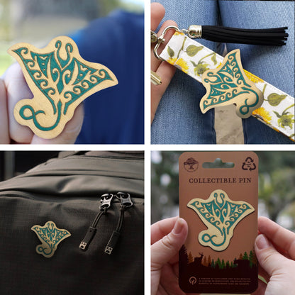 Teal Manta Ray - Wooden Pin & Magnet