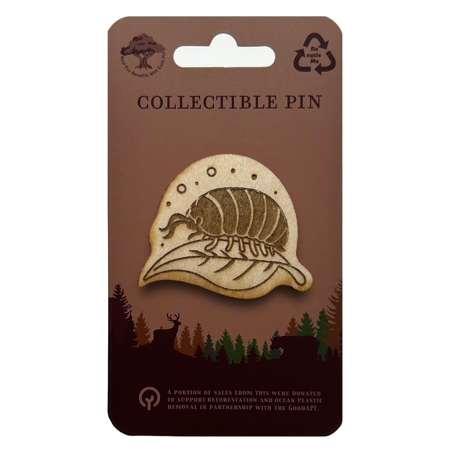 Roly Poly - Pill Bug - Wooden Lapel Pin & Magnet