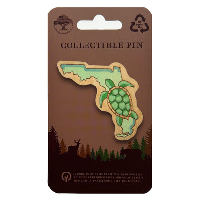 Green Turtle and Florida State Outline - Wooden Pin & Magnet