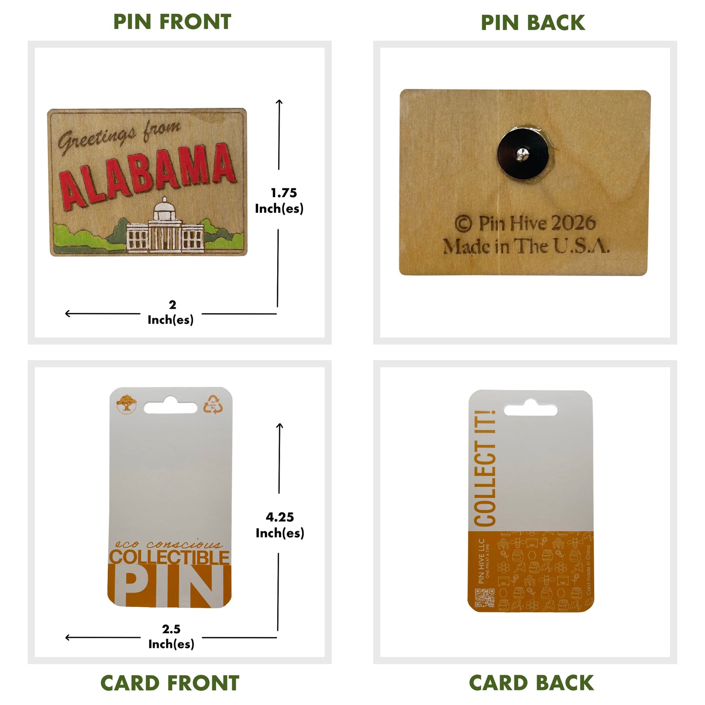 Greetings From Alabama - Wooden Pin & Magnet