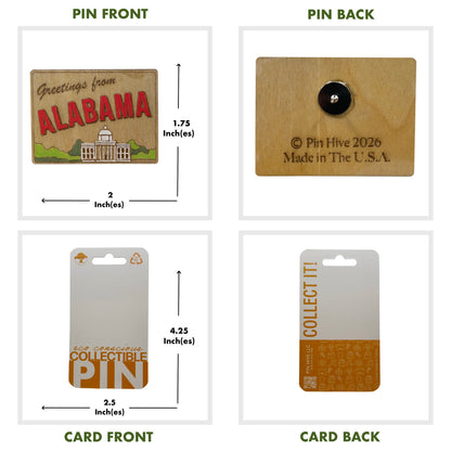 Greetings From Alabama - Wooden Pin & Magnet