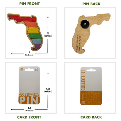 Rainbow - Florida Outline - Wooden Lapel Pin & Magnet
