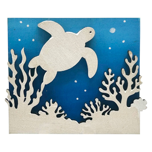 Turtle at Coral Reef - Wooden Pin & Magnet