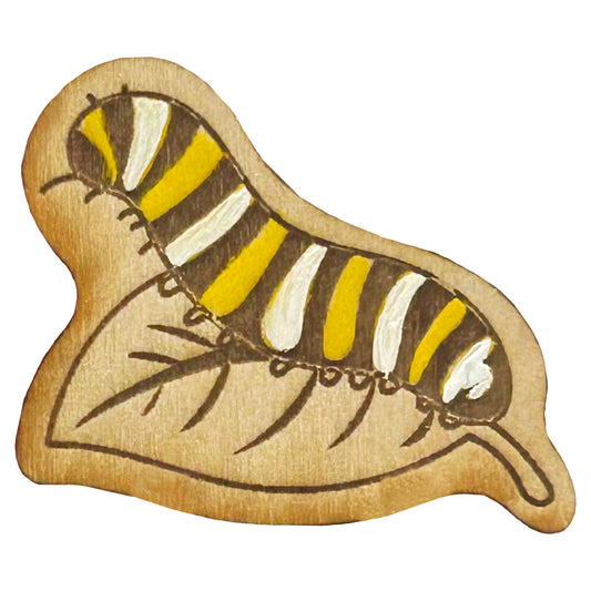 Yellow and White Caterpillar - Wooden Pin & Magnet