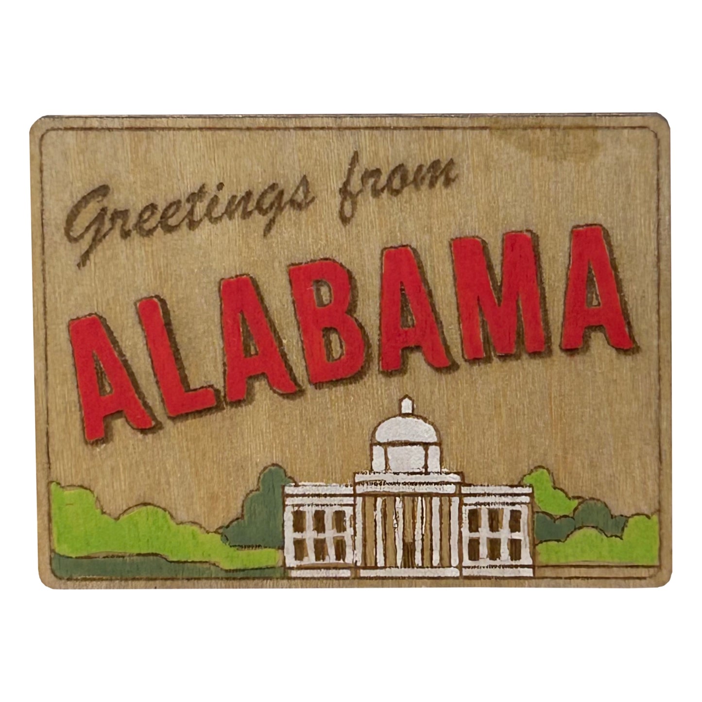 Greetings From Alabama - Wooden Pin & Magnet