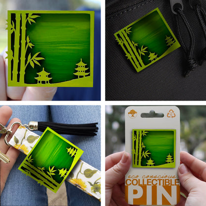 Green Bamboo Scene - Wooden Pin & Magnet