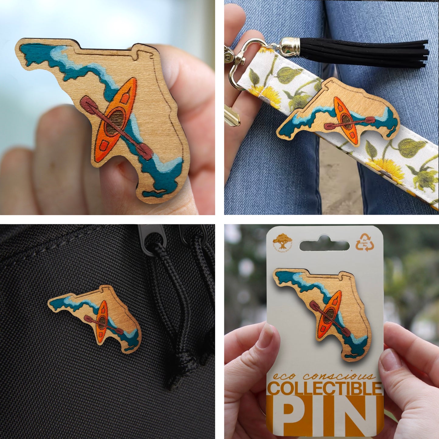 Florida Kayak - Wooden Lapel Pin & Magnet