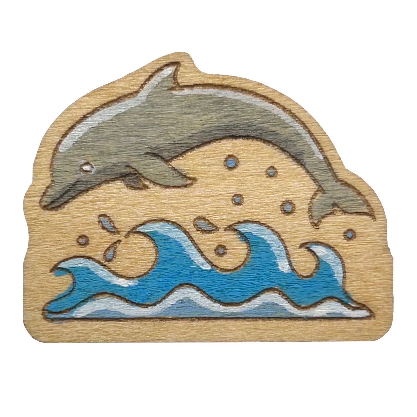 Dolphin Jumping Over Wave - Wooden Pin & Magnet