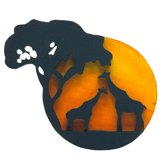 Giraffes at Sunset - Wooden Pin & Magnet
