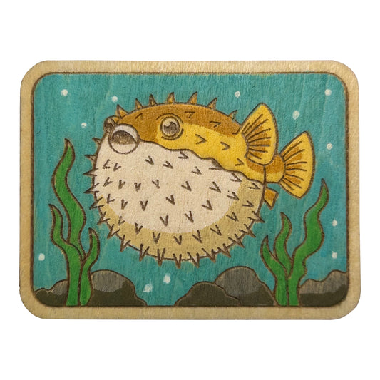 Pufferfish - Wooden Lapel Pin & Magnet
