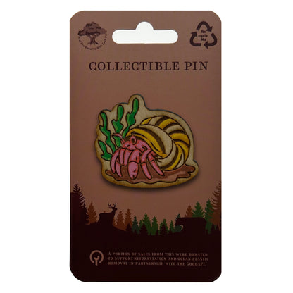 Hermit Crab - Wooden Lapel Pin & Magnet