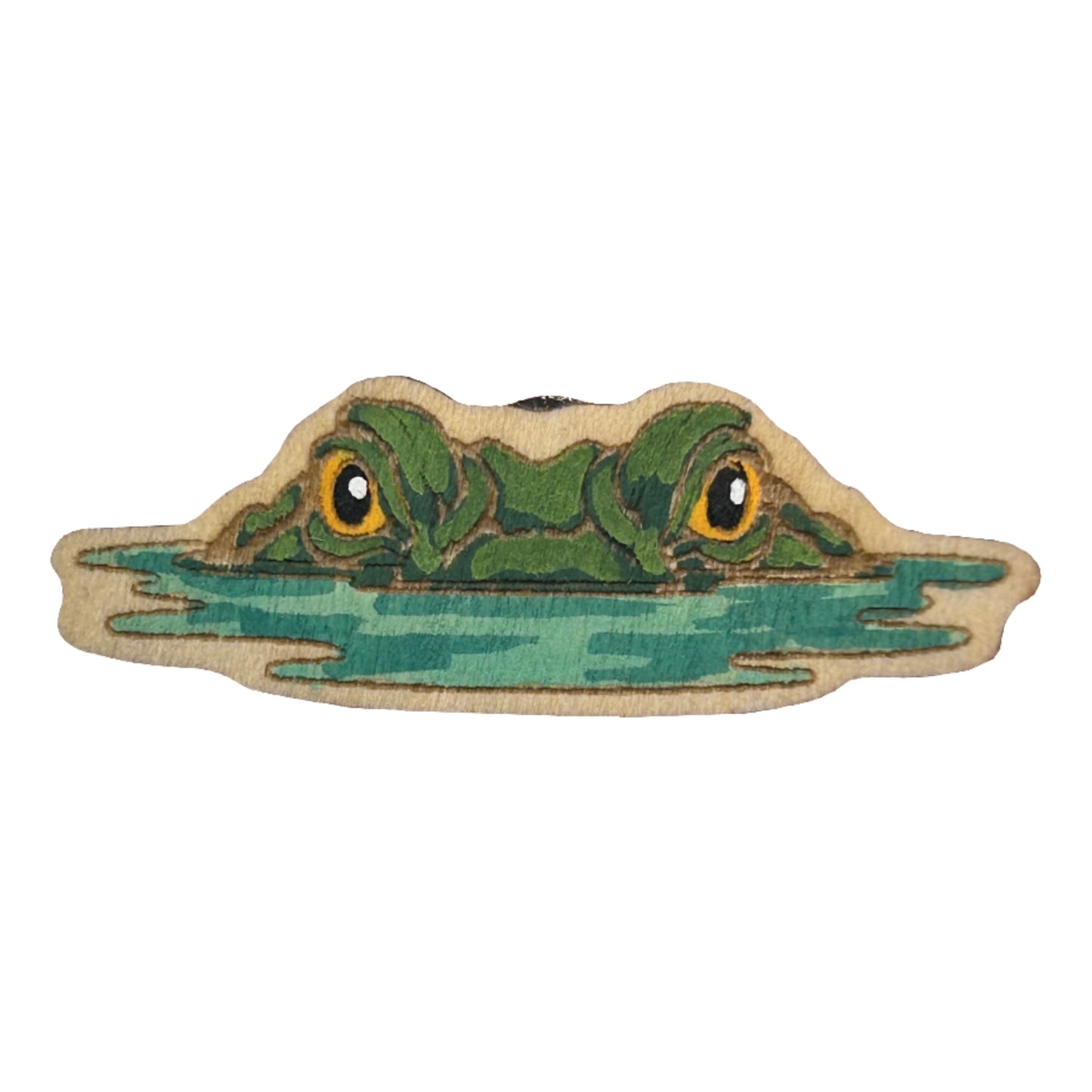 Alligator - Eyes Above The Waterline - Wooden Pin & Magnet