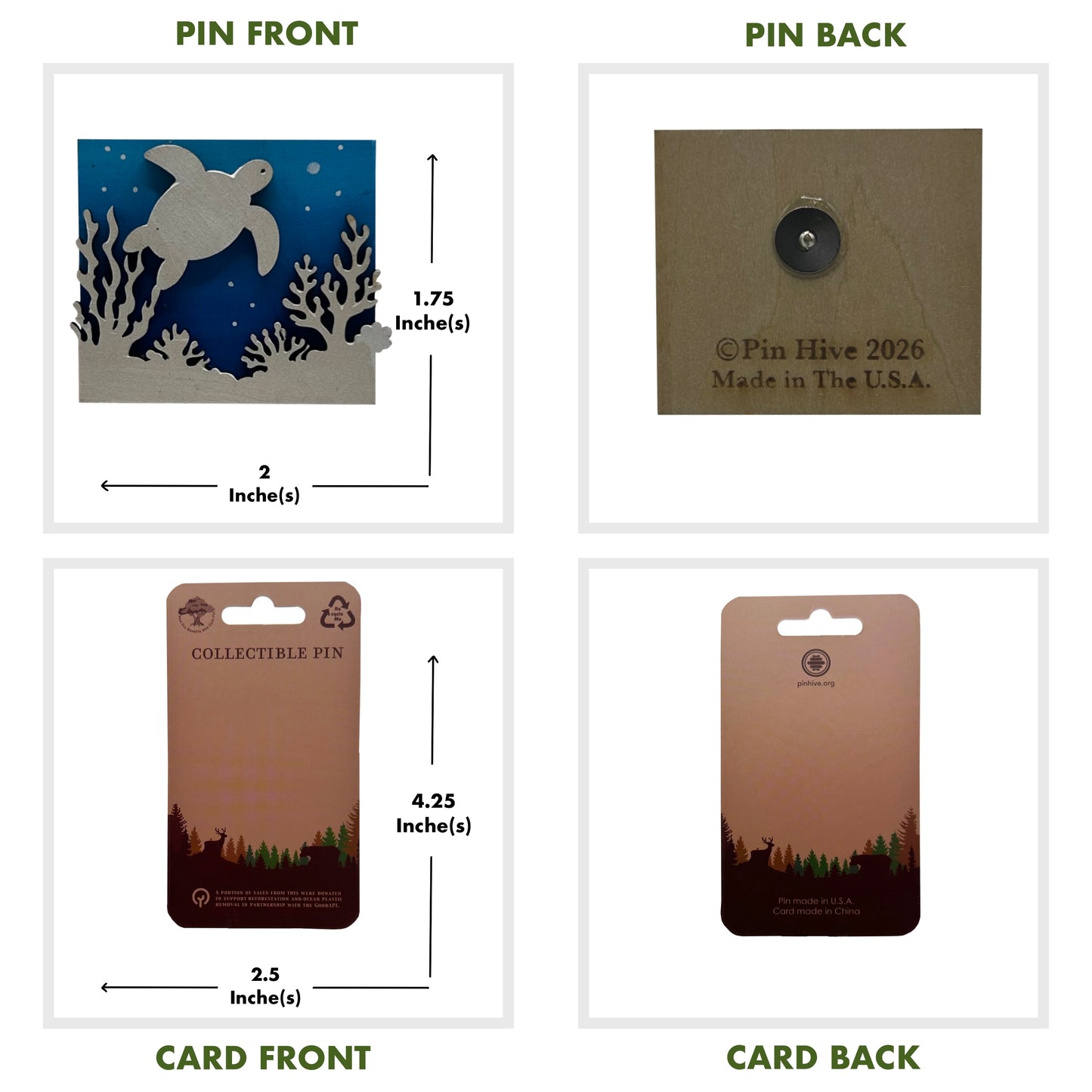 Turtle at Coral Reef - Wooden Pin & Magnet