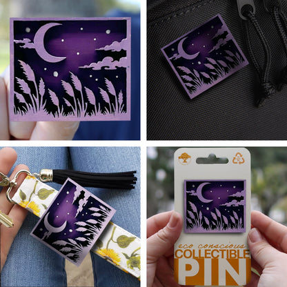 Midnight Wheat Field - Wooden Pin & Magnet