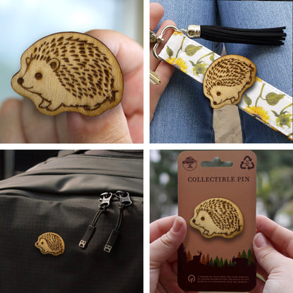 Hedgehog - Wooden Lapel Pin & Magnet