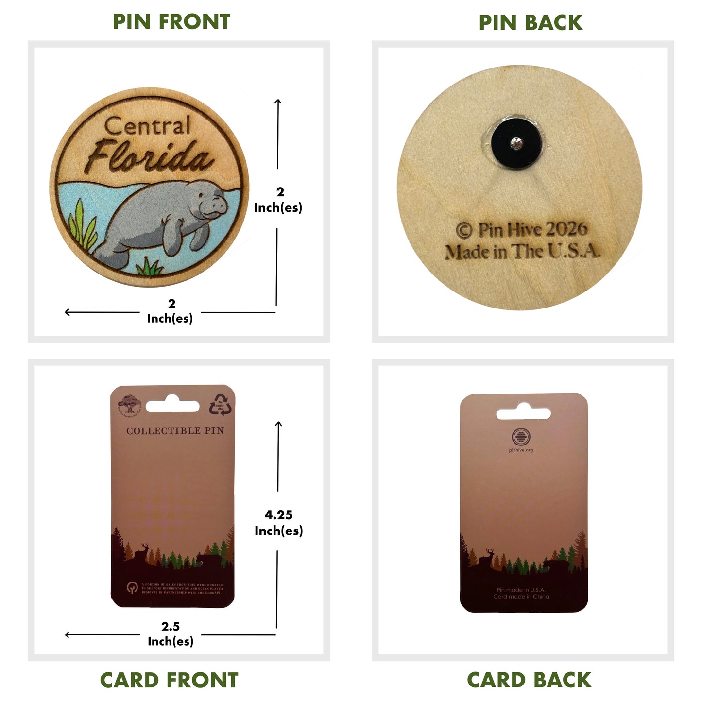 Central Florida Manatee  - Wooden Pin & Magnet