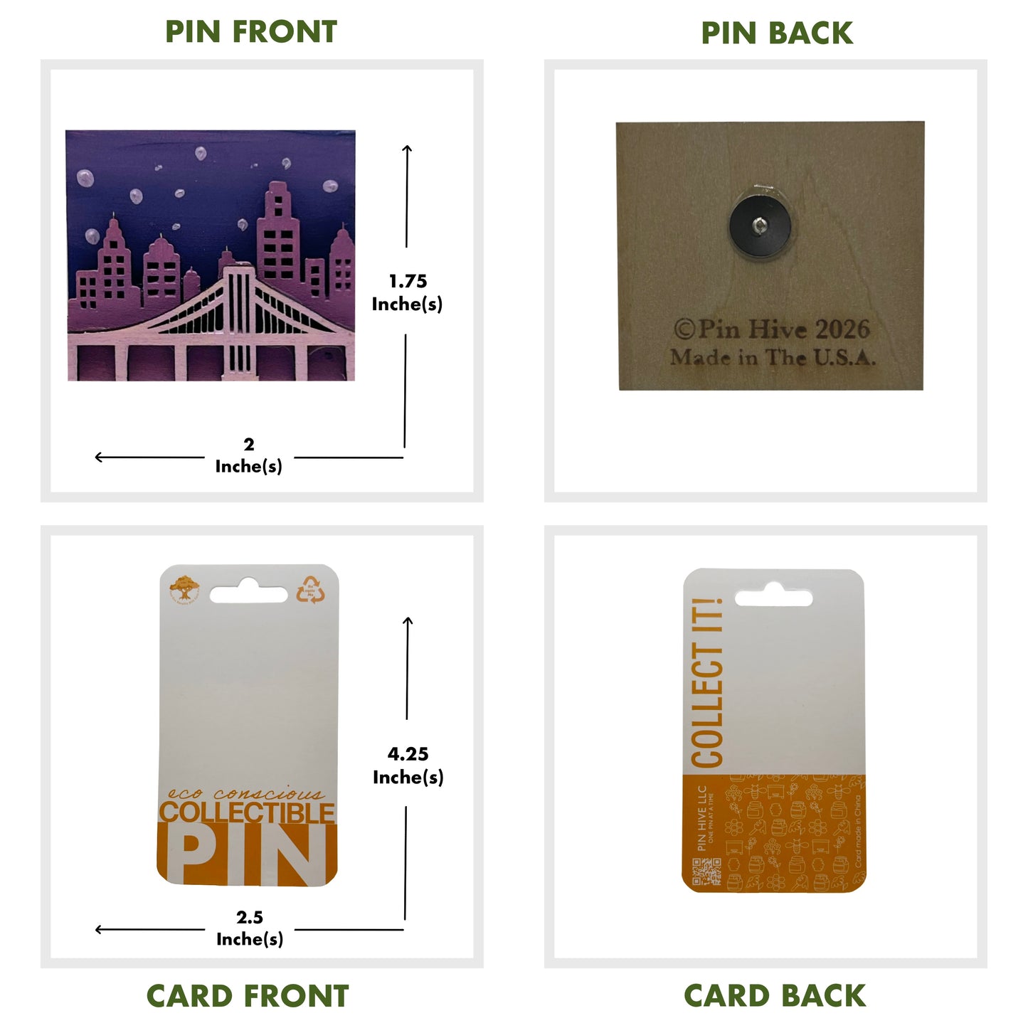City Scene With Bridge - Wooden Pin & Magnet