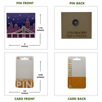 City Scene With Bridge - Wooden Pin & Magnet